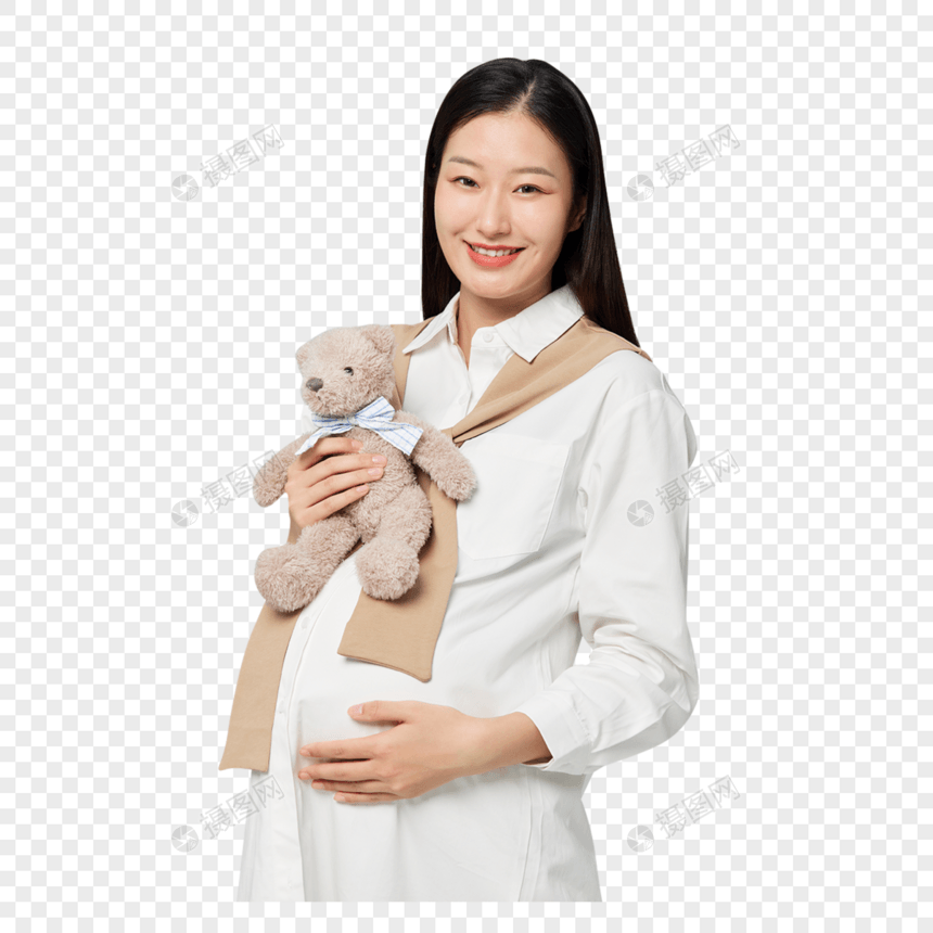 孕妇手拿小熊公仔图片