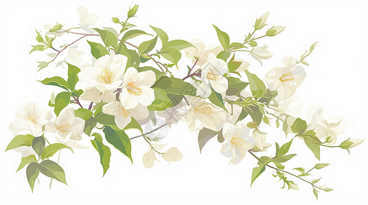 白色梨花春天盛开的卡通梨花插画