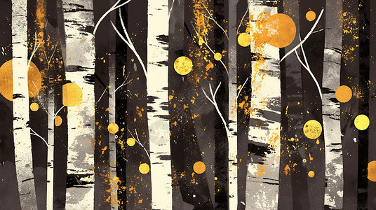 扁平风卡通桦树林背景图片