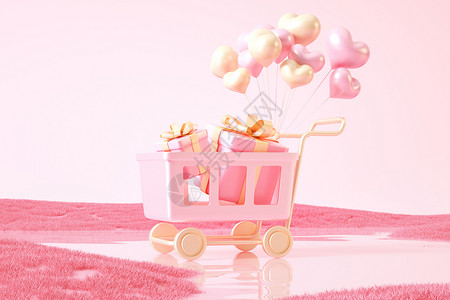 粉色购物车背景背景图片