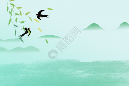 燕子剪纸清新春天背景设计图片