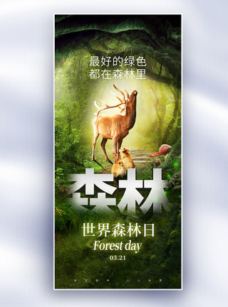 树干森林世界森林日长屏海报模板