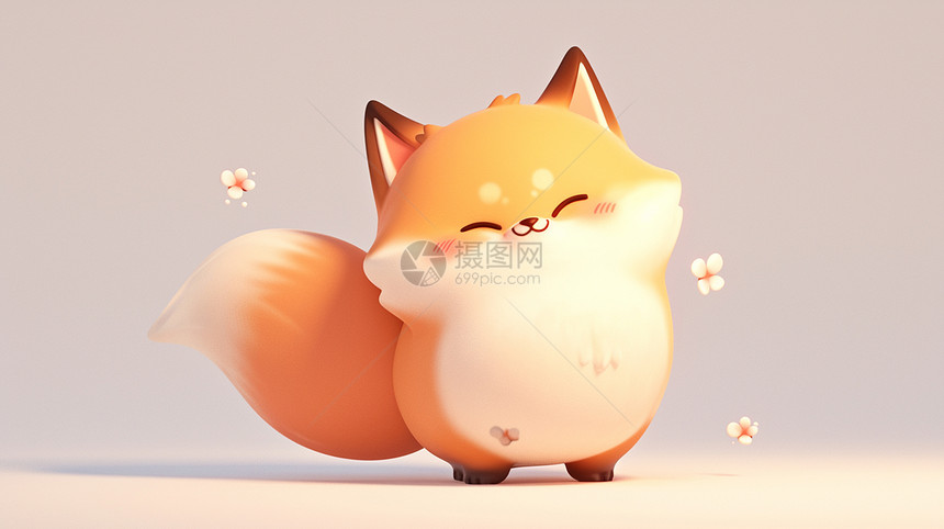 一只肥胖可爱的卡通小狐狸图片