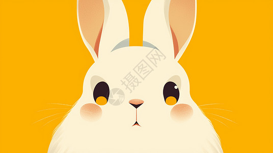 黄色背景上一只可爱的卡通小白兔头像背景图片