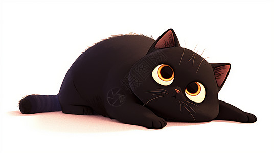 一只趴在地上萌萌可爱的卡通小黑猫插画