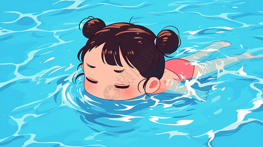 水运动游泳的可爱卡通小女孩插画