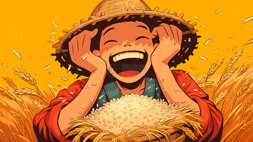戴草帽开心笑的卡通农民图片