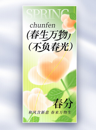 玻璃风春分节气海报玻璃风春分节气创意长屏海报模板