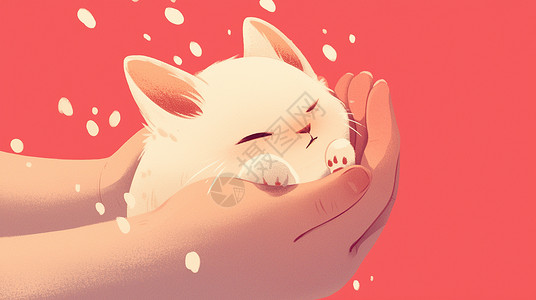 红色背景白色可爱的卡通小宠物兔插画