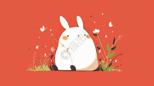 红色背景卡通小宠物兔背景图片