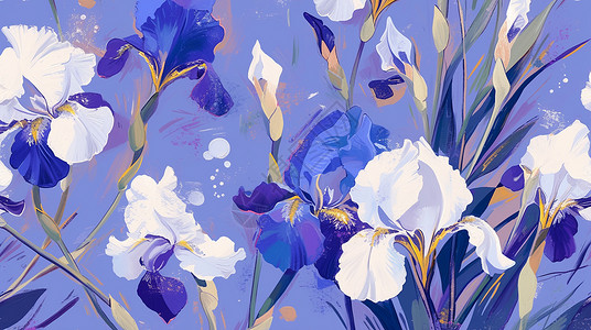 四朵小花图案紫色碎花小清新卡通花朵图案背景插画