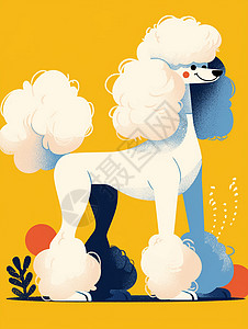 毛发背景卷卷的白色毛发可爱的卡通小狗插画