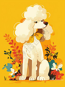 卷卷毛发可爱的卡通小狗背景图片
