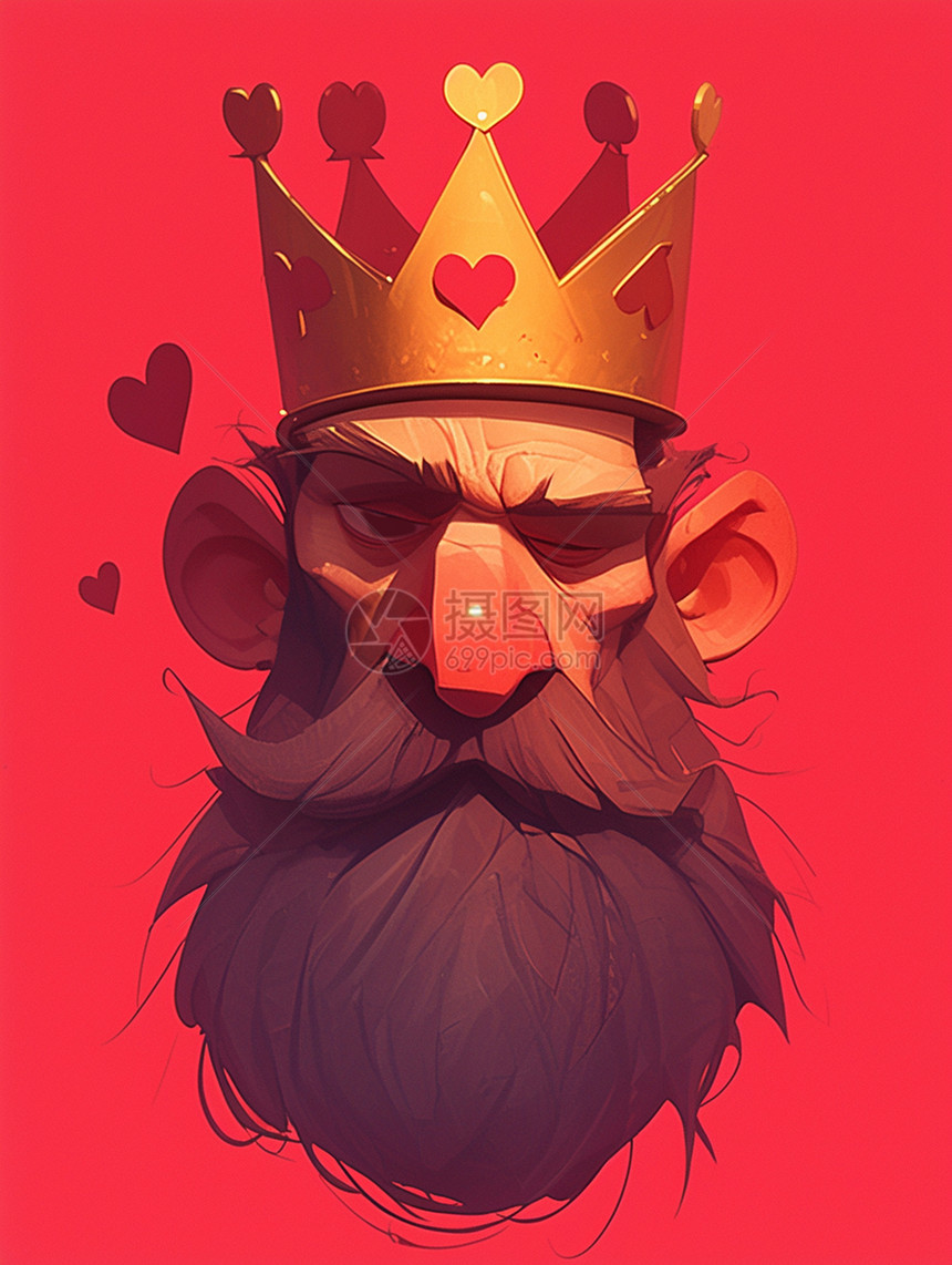 戴着皇冠的卡通长胡子国王头像图片