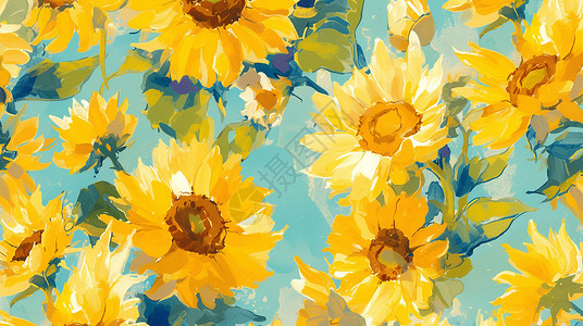 手绘花朵太阳花手绘风唯美的卡通向日葵园插画