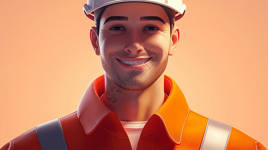 立体卡通工人戴着头盔面带微笑的立体工人插画
