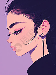 时尚紫色侧面浓妆时尚现代的卡通女人插画