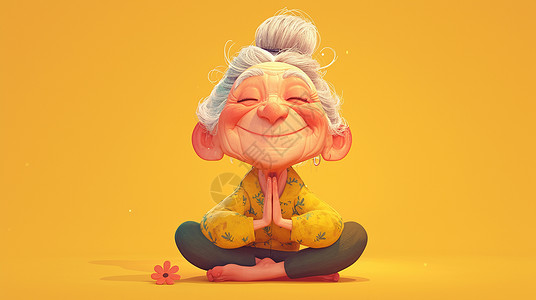 正在开心做运动的卡通老奶奶背景图片