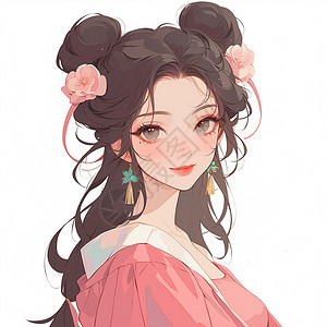 粉色古风服装头戴花朵漂亮的卡通女孩背景图片