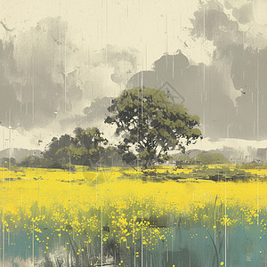 阴天卡通春天阴雨天雨的风景插画