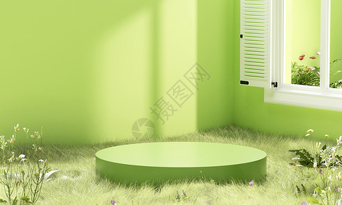 绿色窗户3D春日展台设计图片