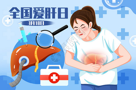 全国爱肝日肝疼的女性插画背景图片