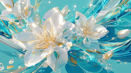 波光粼粼梦幻白色花瓣卡通花朵高清图片