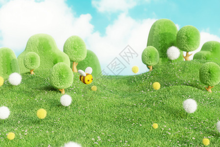 树球春天草地毛绒场景设计图片