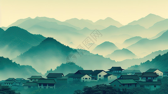 清明节乡村山野的清晨插画背景图片