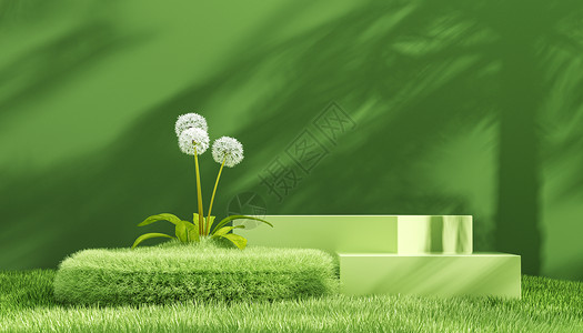 春日雨C4D小清新植物展台背景设计图片