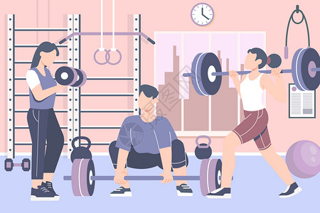 力量锻炼健身房力量训练插画