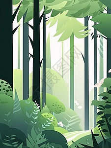 绿色调唯美的扁平风卡通森林背景图片
