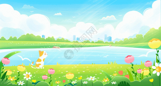 吃西瓜的猫咪春天草地田野自然风景唯美GIF高清图片