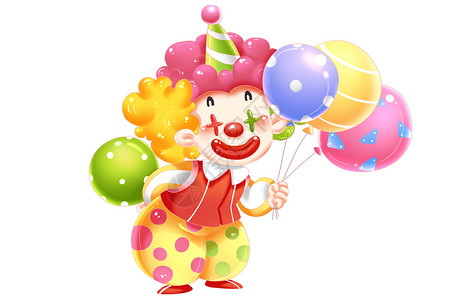 可爱小丑愚人节卡通小丑拿彩色气球形象插画