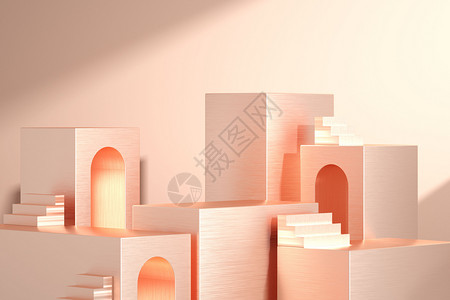 粉色金属素材金色几何展台设计图片