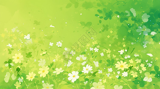 绿背春天一大片盛开的卡通小雏菊插画