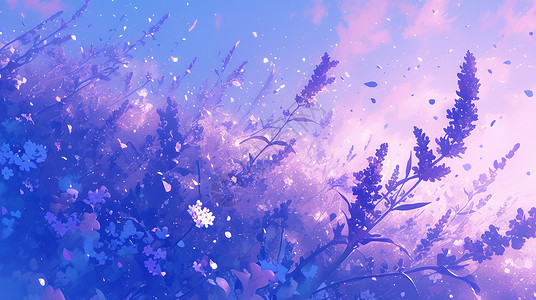 紫色梦幻唯美的卡通薰衣草花背景图片