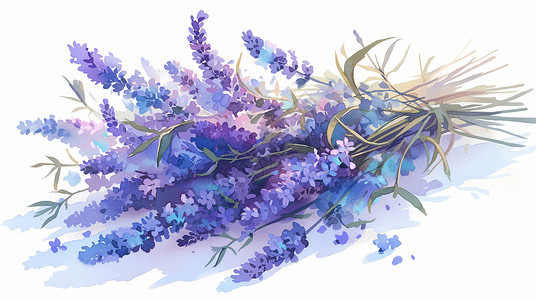 紫色仿真花花束紫色唯美的卡通薰衣草花插画