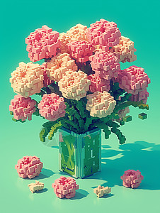 一朵粉色马赛克风卡通玫瑰花背景图片