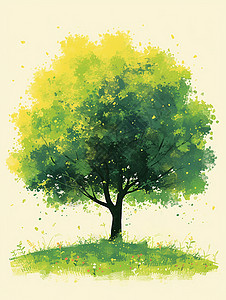 一棵高高的绿色卡通大树背景图片