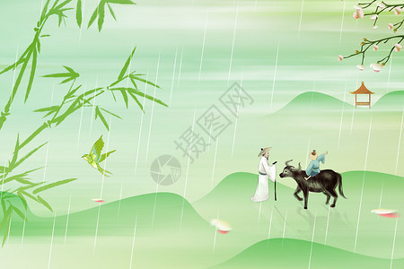 牧童吹笛清明节背景设计图片