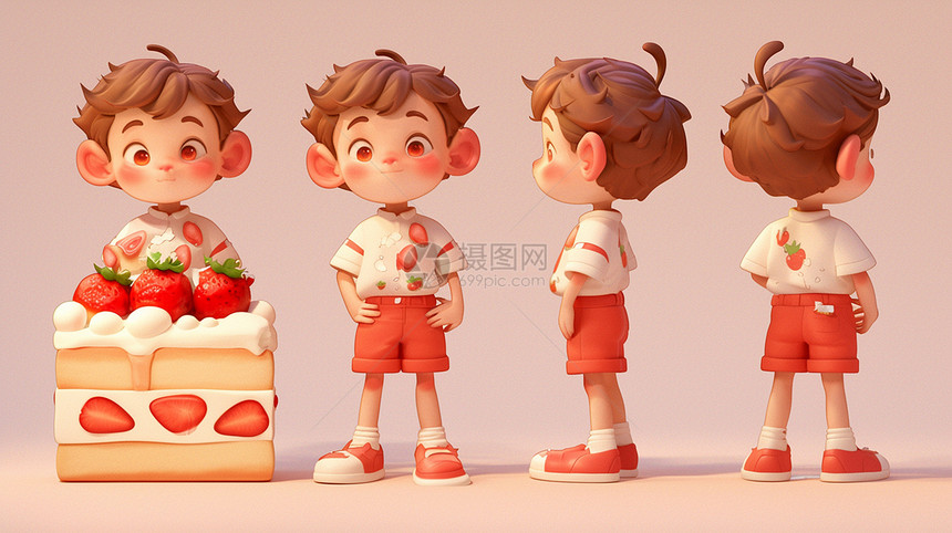 草莓蛋糕主题可爱的卡通小男孩IP形象图片