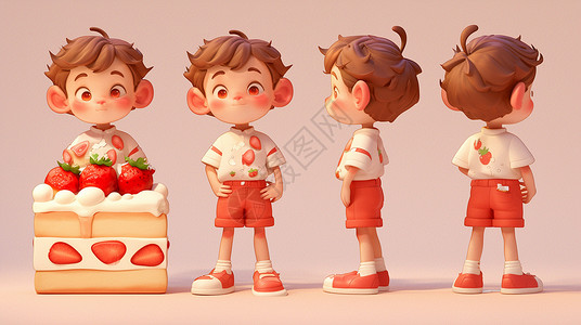 草莓蛋糕主题可爱的卡通小男孩IP形象高清图片