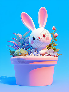 立体花盆一只立体可爱的卡通小白兔插画