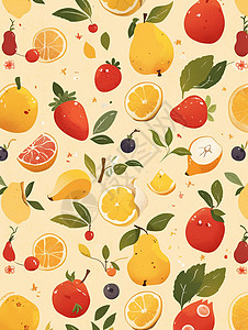 各种可爱的水果卡通背景背景图片