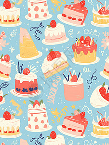 小清新甜品小清新可爱的蛋糕背景插画
