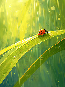 雨中一只可爱的卡通七星瓢虫背景图片
