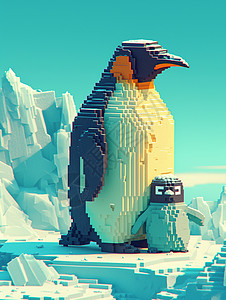 马赛克风可爱的卡通小企鹅背景图片