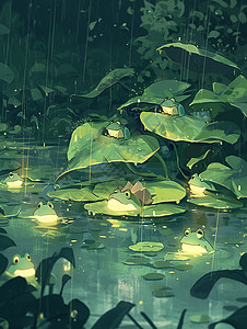 夜晚雨夜可爱的小青蛙背景图片