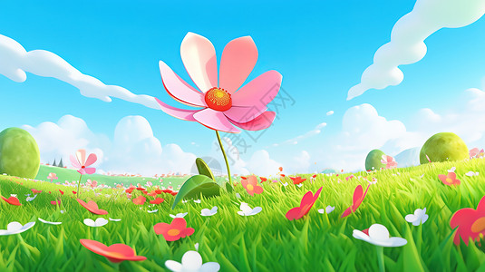 春日草地上巨大的花朵高清图片